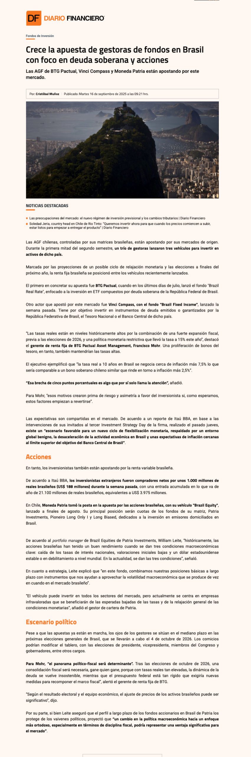 Crece la apuesta de gestoras de fondos en Brasil con foco en deuda soberana y acciones
