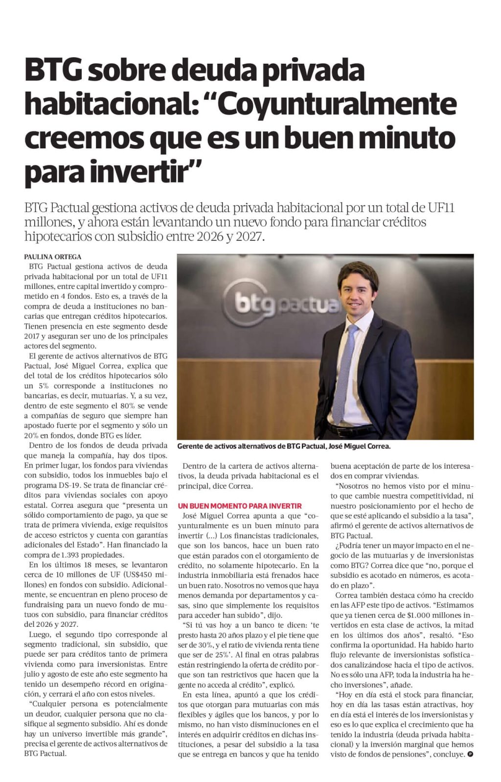 Entrevista Jose Correa fondos de deuda habitacional